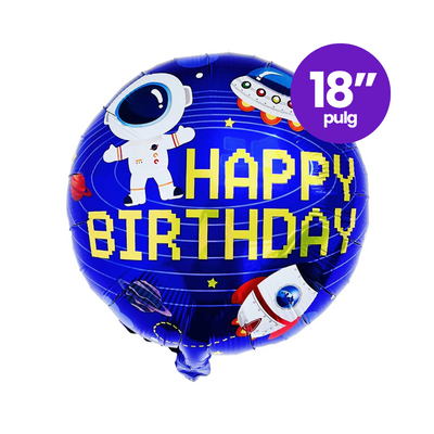 Globo Foil Redondo Happy Birthday Astronauta