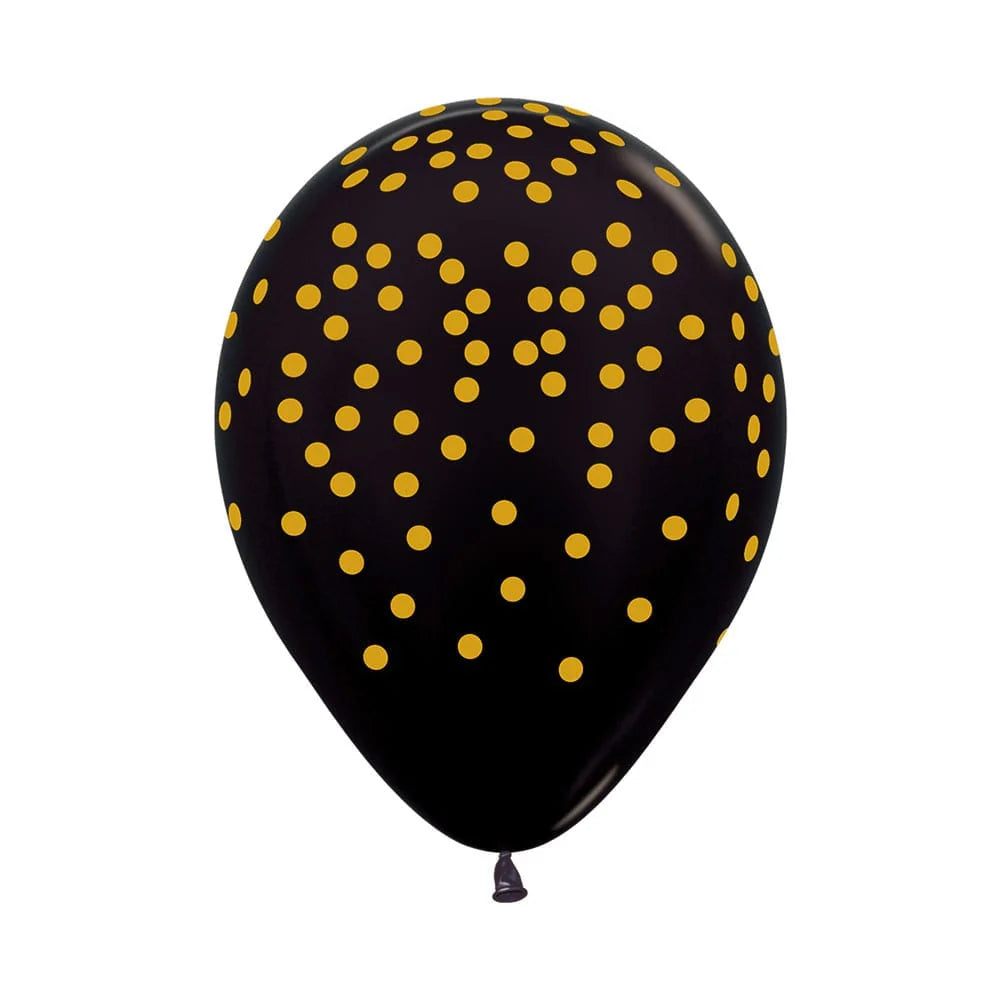 GLOBOS SEMPERTEX R12 DISEÑO CONFETTI DORADO NEGRO C/50 - San Jorge Party